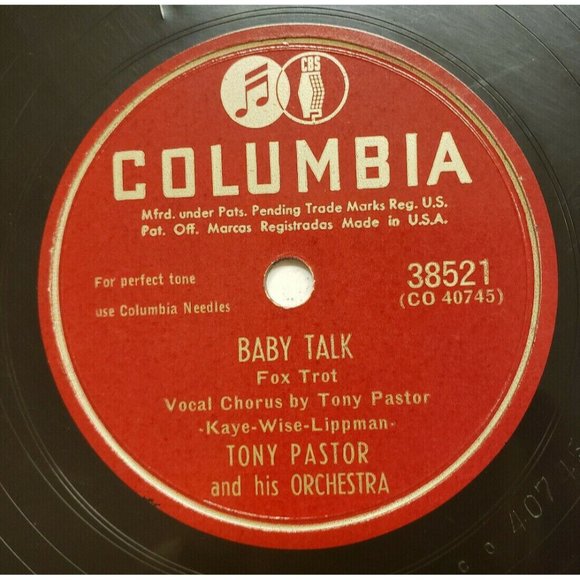 78 rpm Tony Pastor Baby Talk/There's a Yes, Yes In your eyes Columbia (R154) - Picture 1 of 4
